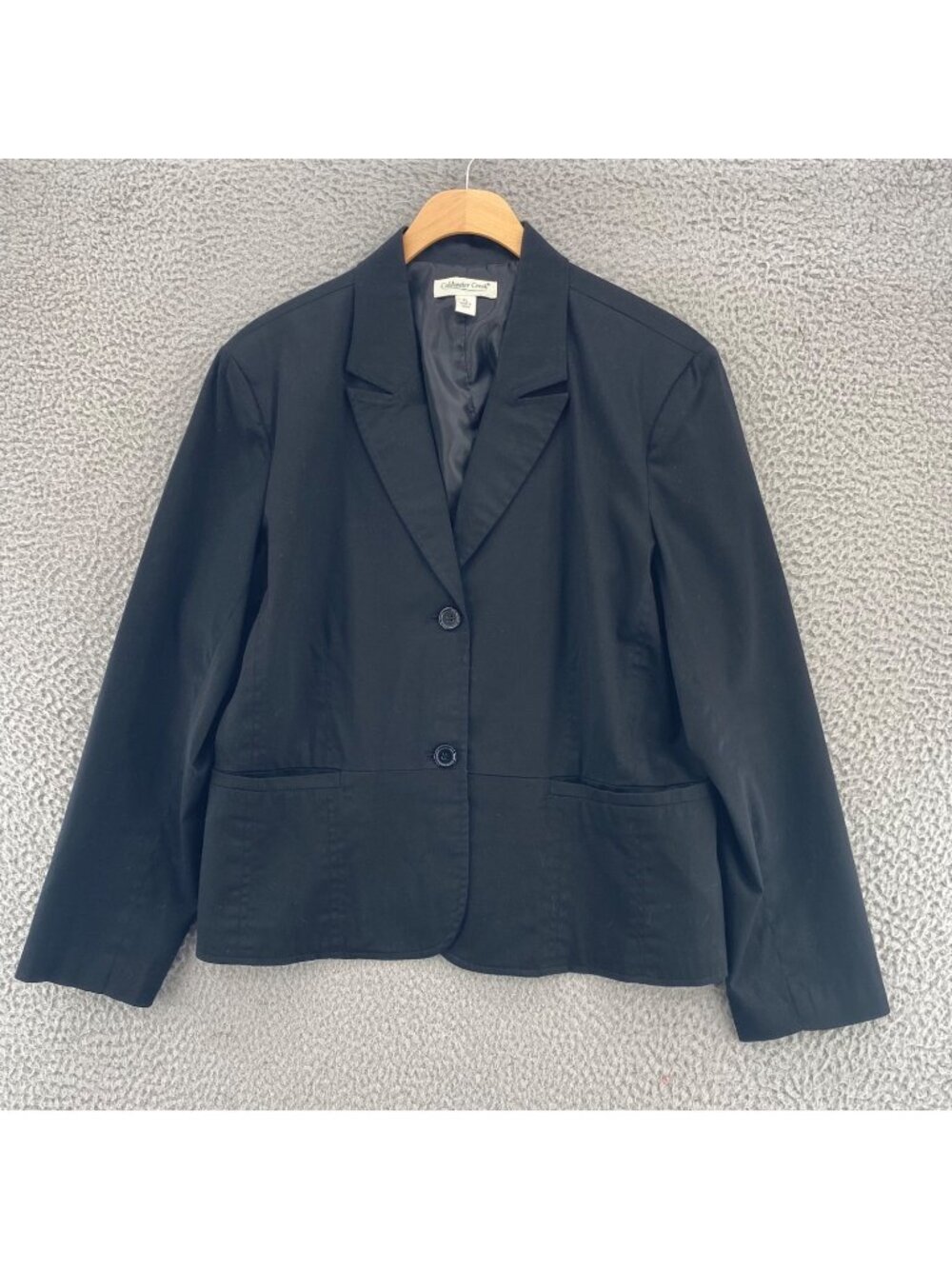 Coldwater Creek Blazer Womens Large Petite Black Cotton Blend Peak Lapel Pockets